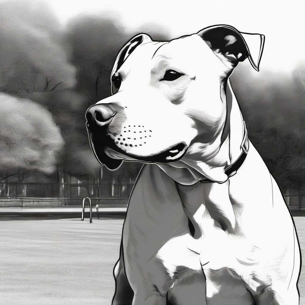 drawing of a pitbull at a park  minimal rough sketch scribbles,doodles,black and white