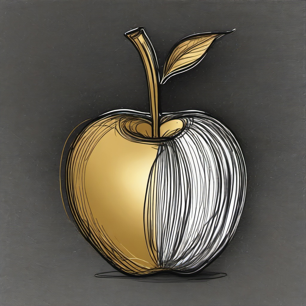 drawing of a golden apple  minimal rough sketch scribbles,doodles,black and white