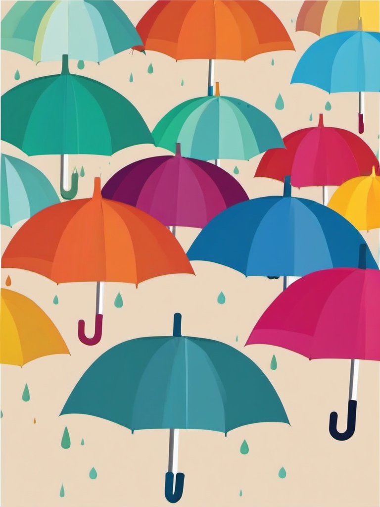 Rainy Day Umbrella clipart - Colorful umbrella in the rain, ,vector color clipart,minimal