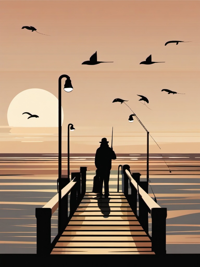 Pier Fishing clipart - People fishing off a wooden pier., ,vector color clipart,minimal