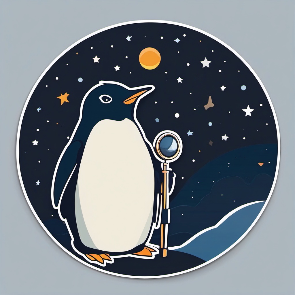 Penguin Astronomer Sticker - A penguin with a telescope, exploring the night sky. ,vector color sticker art,minimal