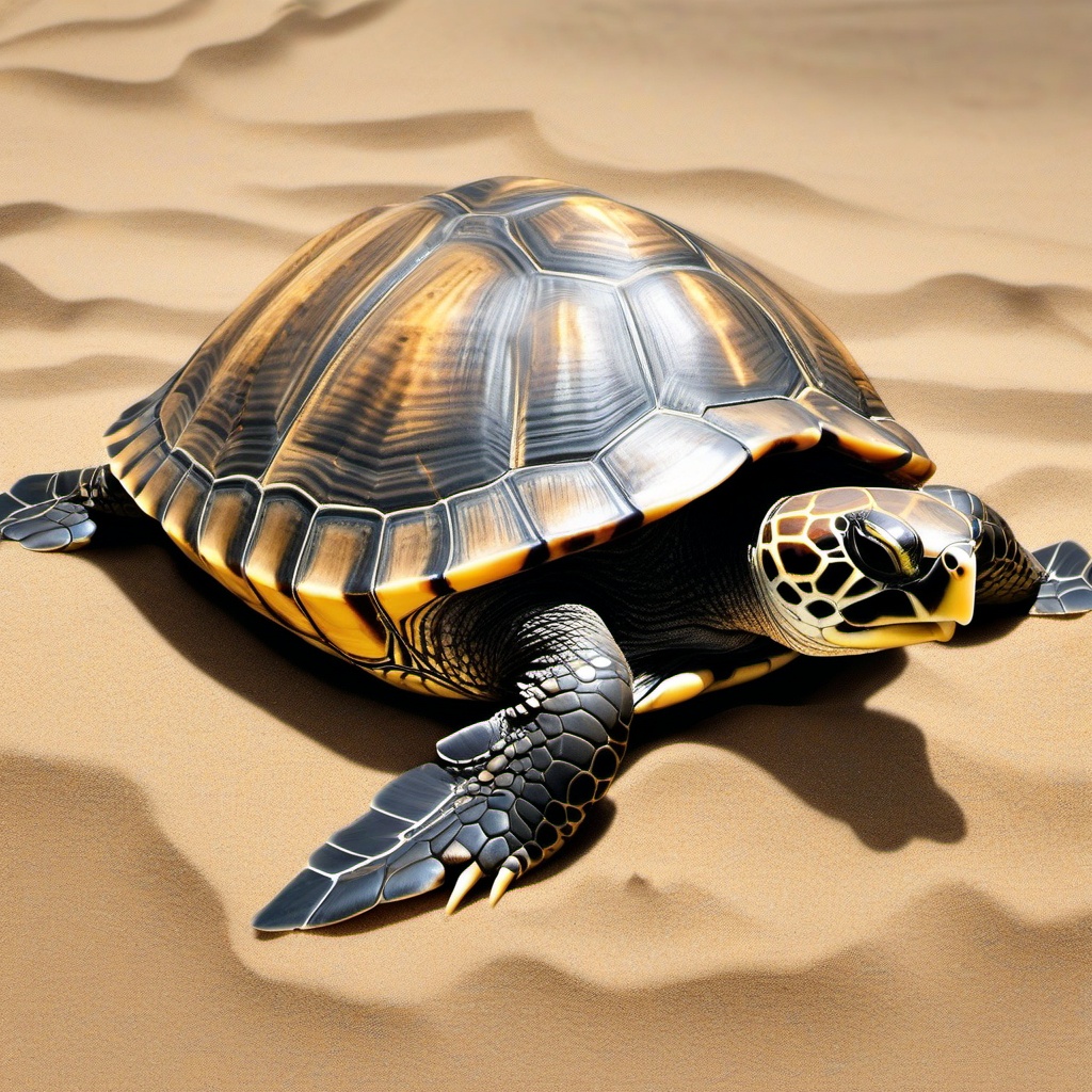 Turtle Clipart - Turtle crawling on a sandy beach to lay eggs , minimal, 2d