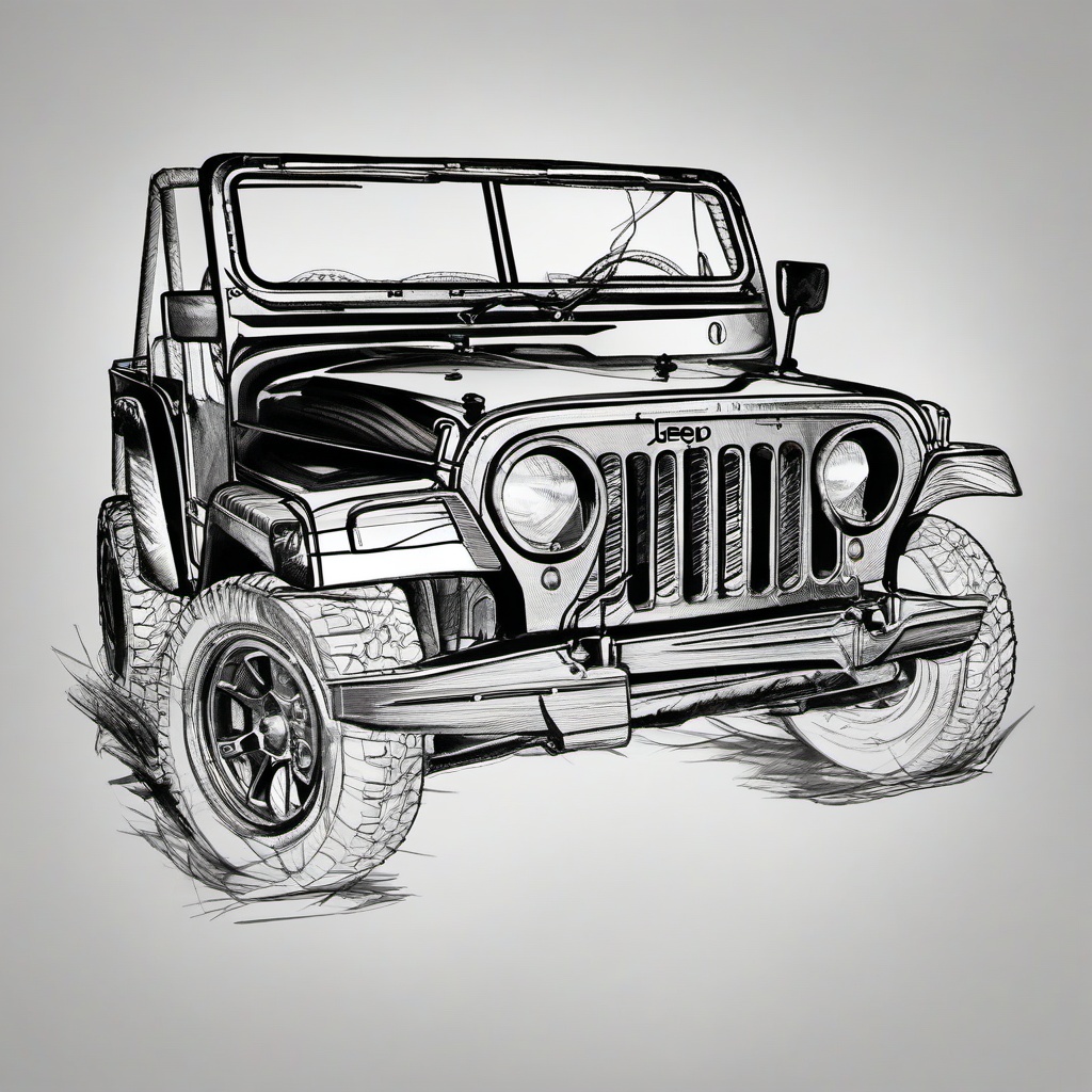 drawing of jeep  minimal rough scribbles,doodles,black and white