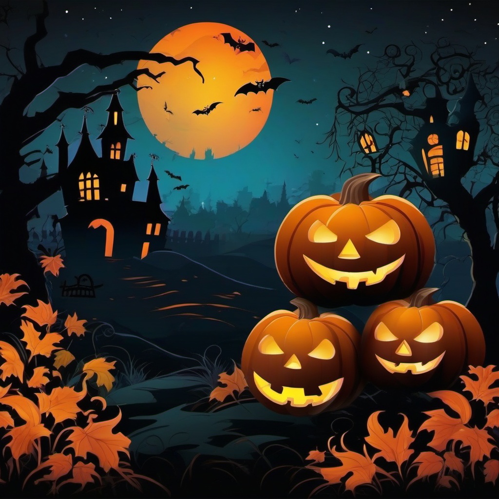 Halloween Night Backgrounds Setting the Scene for a Haunting Halloween Celebration wallpaper splash art, vibrant colors, intricate patterns