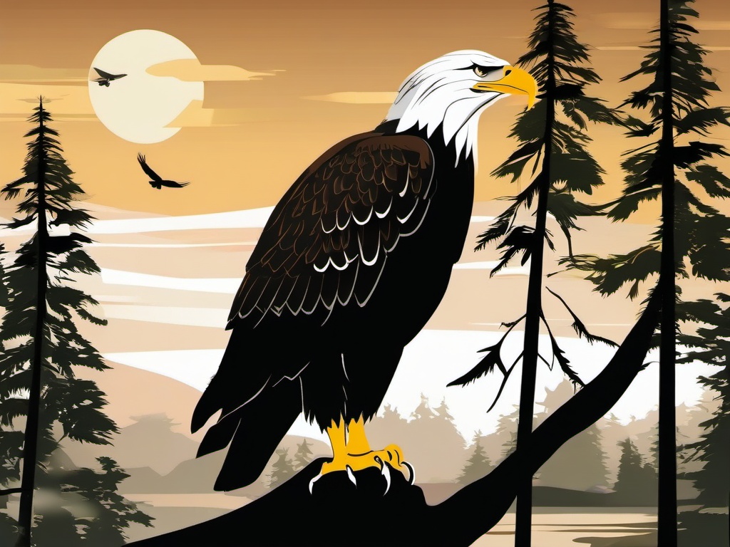 Eagle clipart - eagle in a serene forest setting  