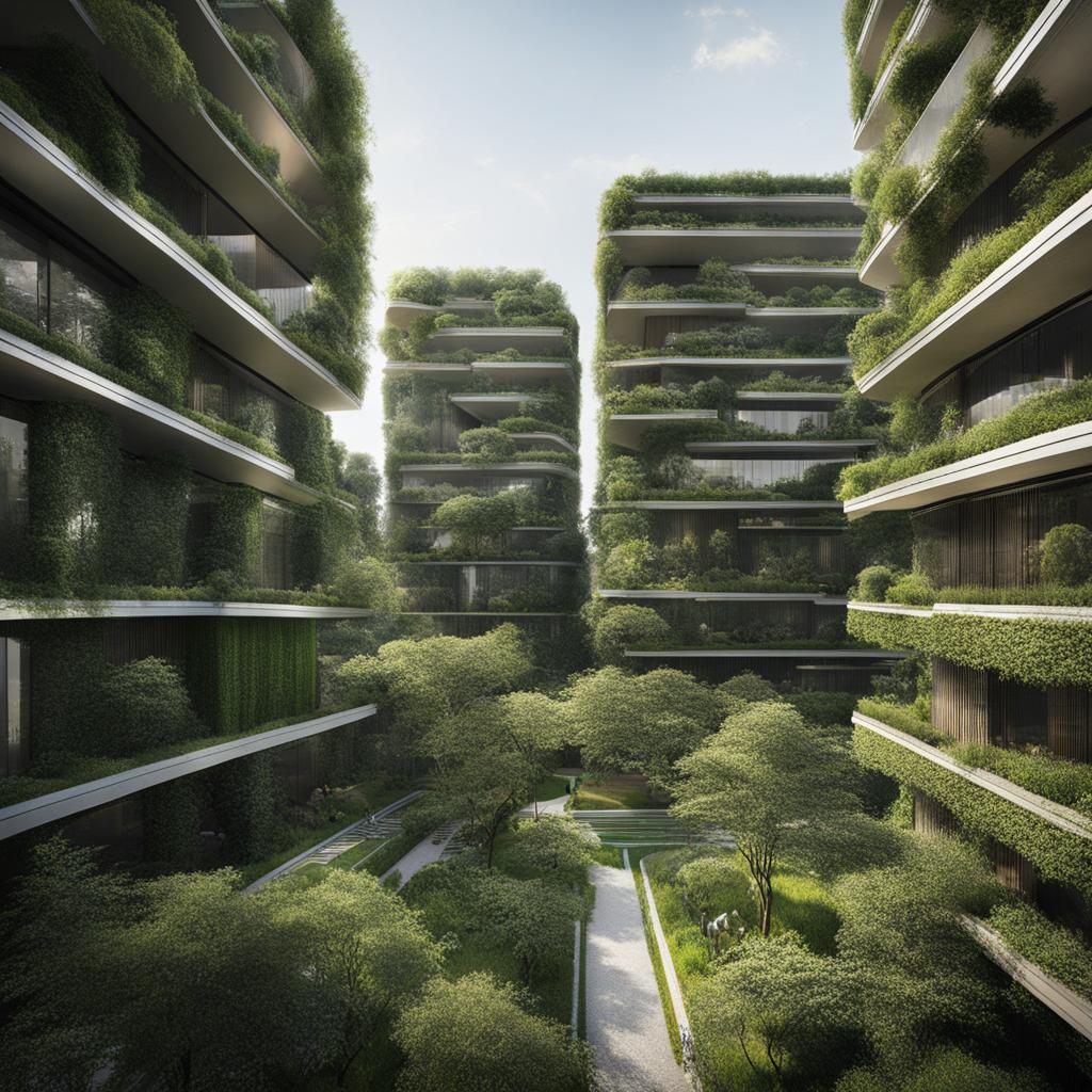 urban oasis of green amidst towering structures 