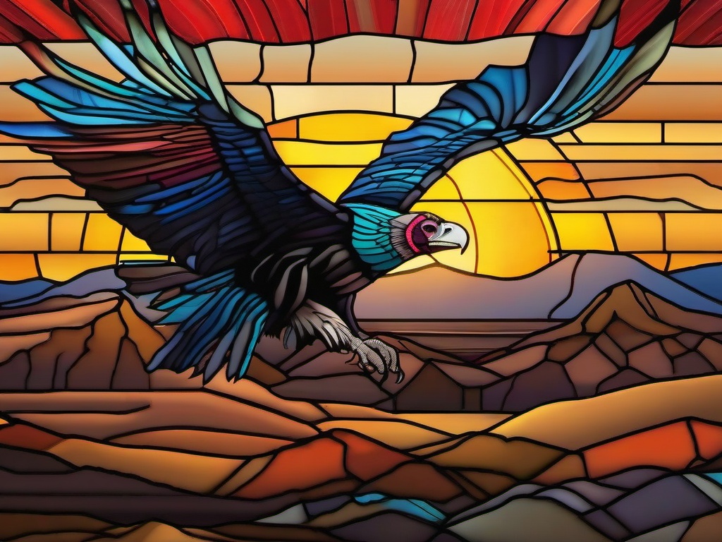 Stained Glass Vulture - Vulture circling in desert sky  