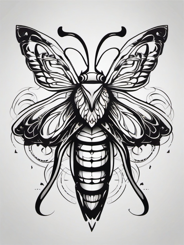 Evil Moth Tattoo - Infuse dark and sinister vibes into your tattoo with a design featuring an evil and menacing moth.  simple vector color tattoo, minimal, white background