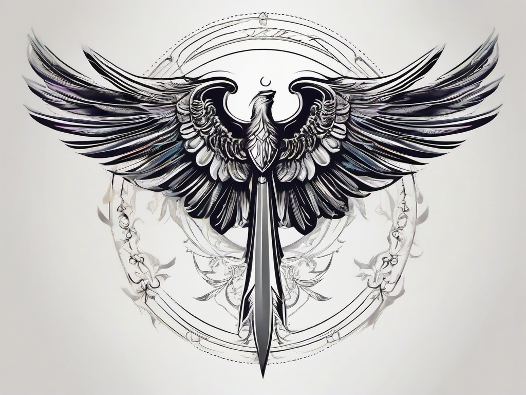 Seraph Tattoo-Exploring the celestial hierarchy with a seraph tattoo, symbolizing divine purity, enlightenment, and the highest order of angels.  simple vector color tattoo