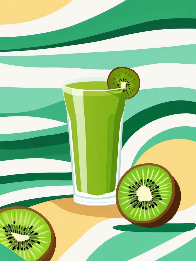 Kiwi Smoothie Clipart - A glass of kiwi smoothie with a kiwi slice.  color vector clipart, minimal style