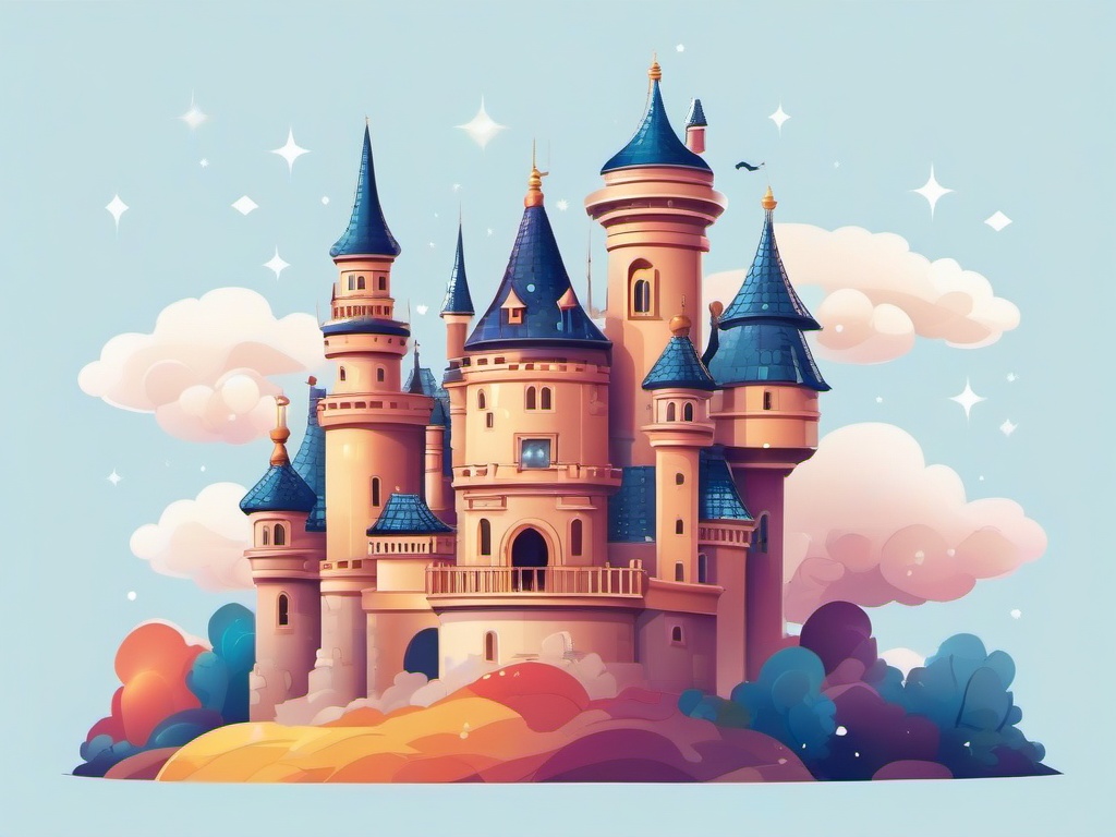 Magical floating castle in the sky clipart.  vector style illustration, white background