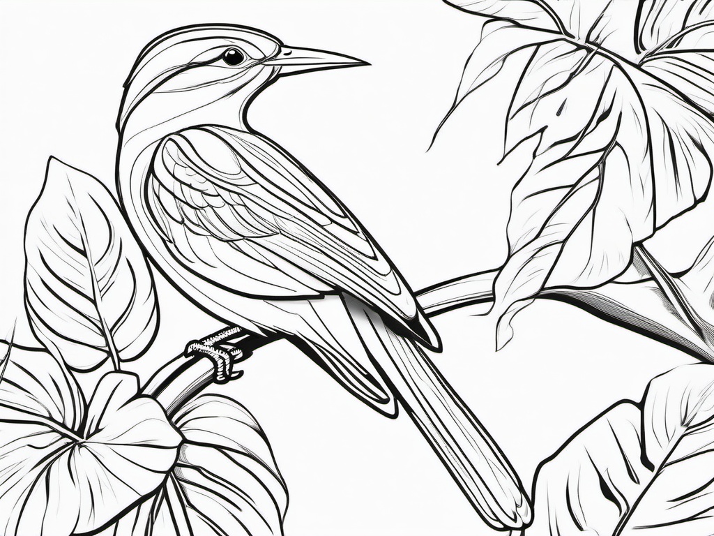 Tropical bird perched on a branch  simple coloring pages