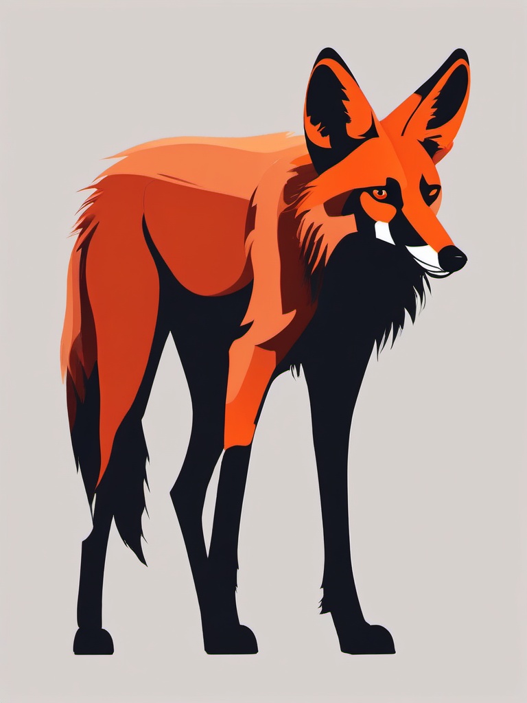 Maned Wolf Clip Art - Maned wolf with long legs and red fur,  color vector clipart, minimal style