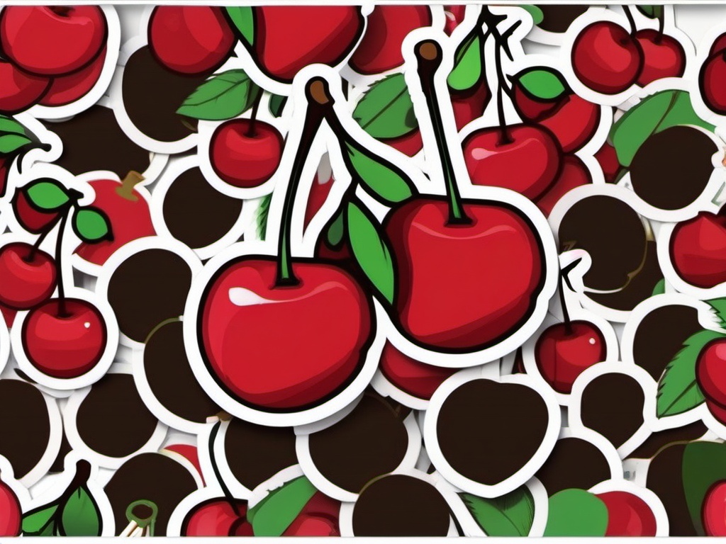 Cherries Sticker - Pair of cherries, ,vector color sticker art,minimal