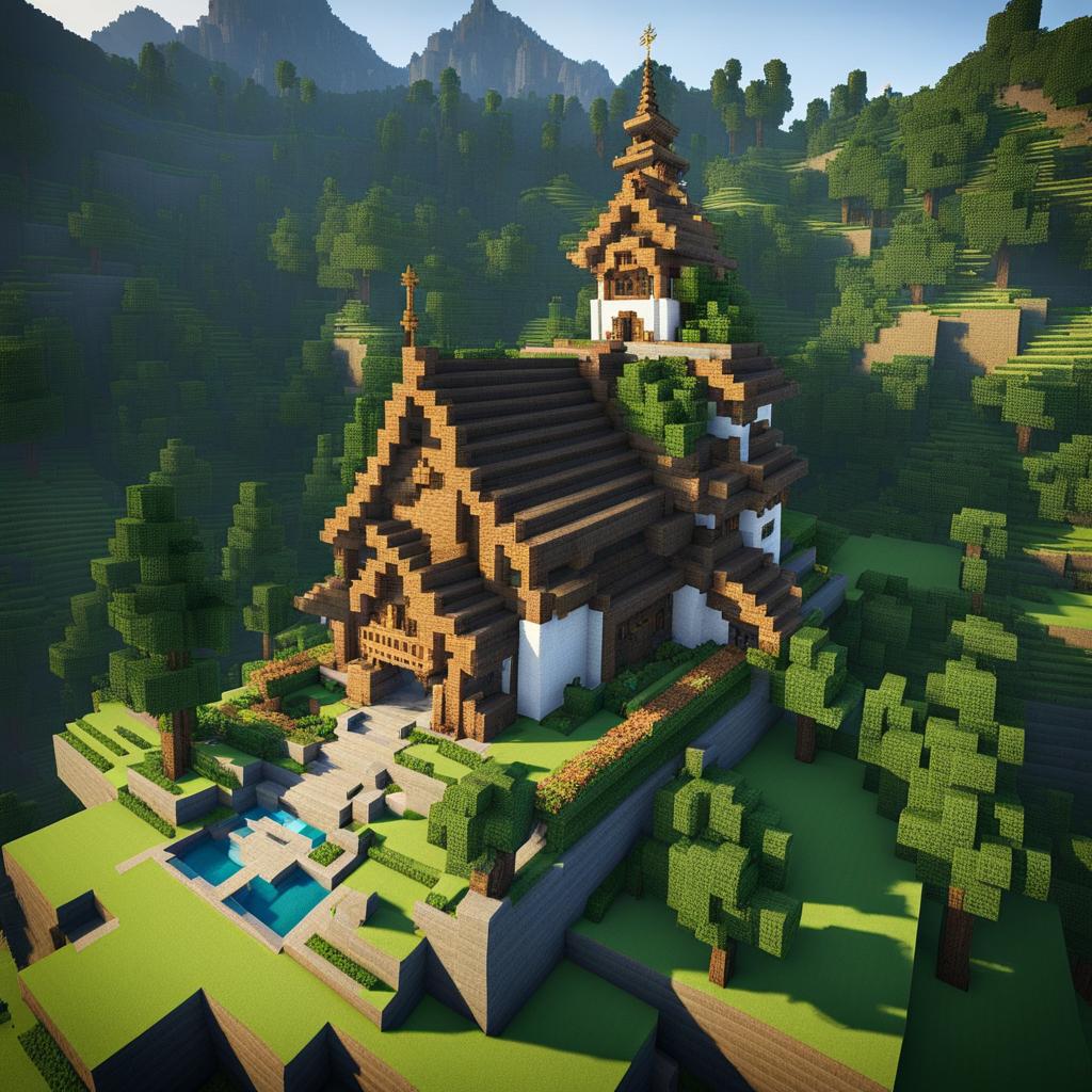 mountain monastery with peaceful gardens - minecraft house ideas minecraft block style