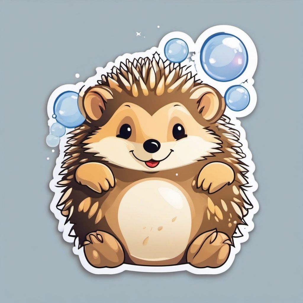 Hedgehog Bath Time Sticker - A hedgehog taking a bath with soap bubbles. ,vector color sticker art,minimal