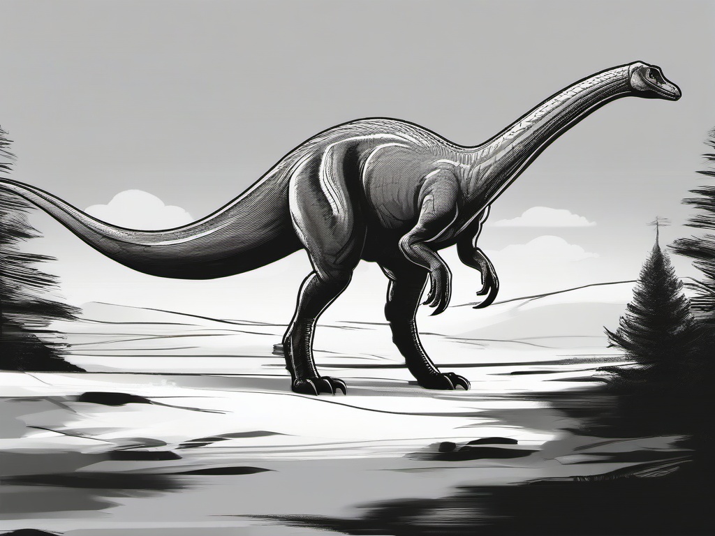 drawing of a Ornithomimus dinosaur  minimal rough sketch scribbles,doodles,black and white