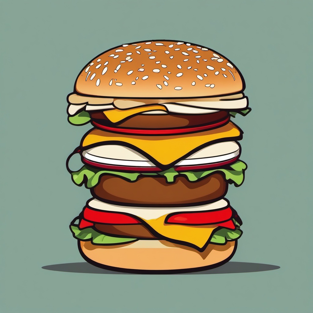 Hamburger clipart - hamburger with sesame seed bun and fries  color,minimalist,vector clipart