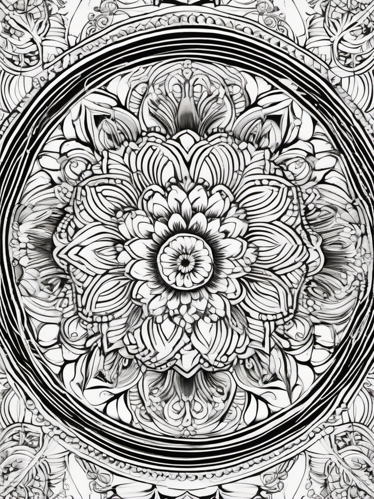 Floral Mandalas - Intricate circular patterns featuring flowers.  outling,coloring pages,black and white