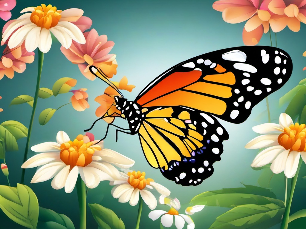 Butterfly Cartoon - Cartoon of butterfly fluttering around flowers  