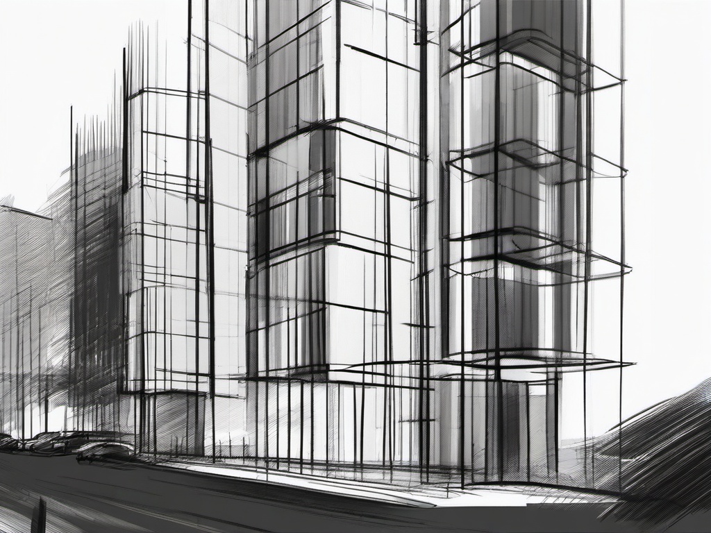 sketch of a building  minimal rough sketch scribbles,doodles,black and white