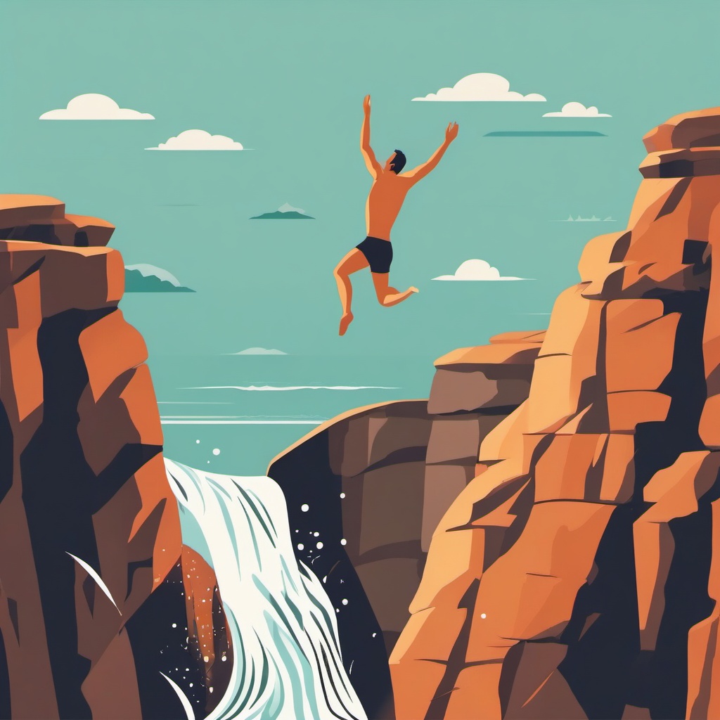 Cliff Diving Clipart - A cliff diver taking a bold leap.  color vector clipart, minimal style