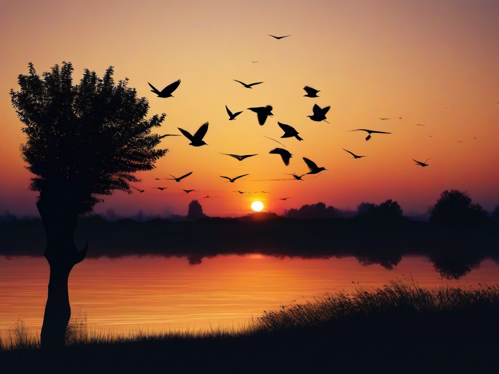 Sunset Wallpaper - Silhouettes of birds flying at dusk.  sunset background