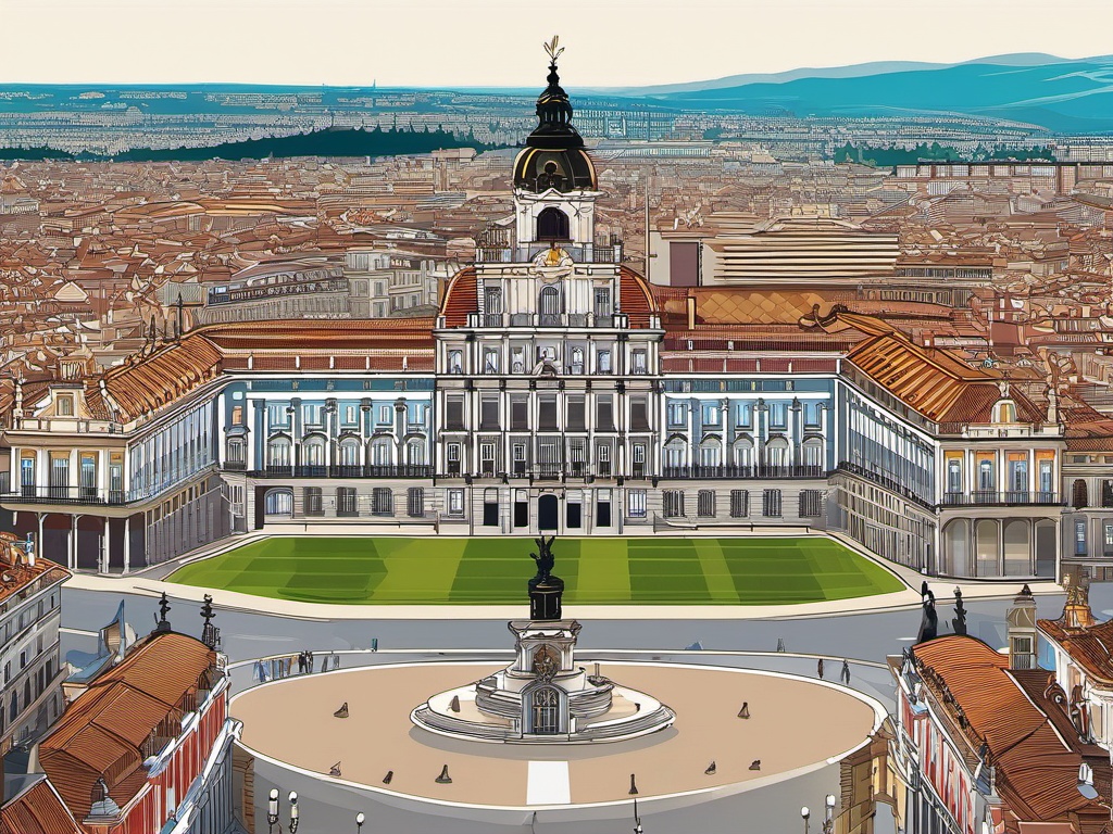 Madrid clipart - Royal Palace of Madrid and Plaza Mayor, ,color clipart vector style