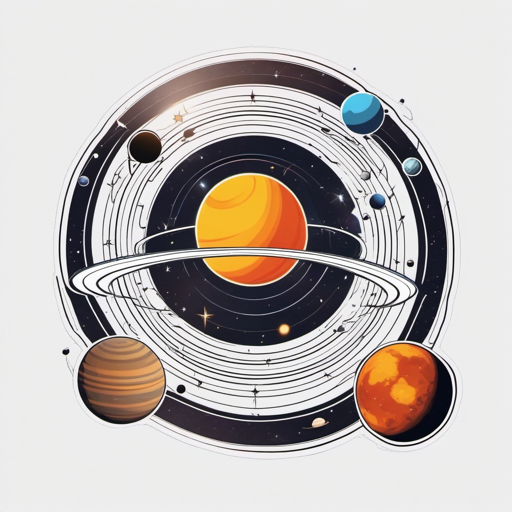 Solar System Exploration - Embark on a cosmic journey depicting the planets aligning in a destiny-themed tattoo.  outline color tattoo,minimal,white background