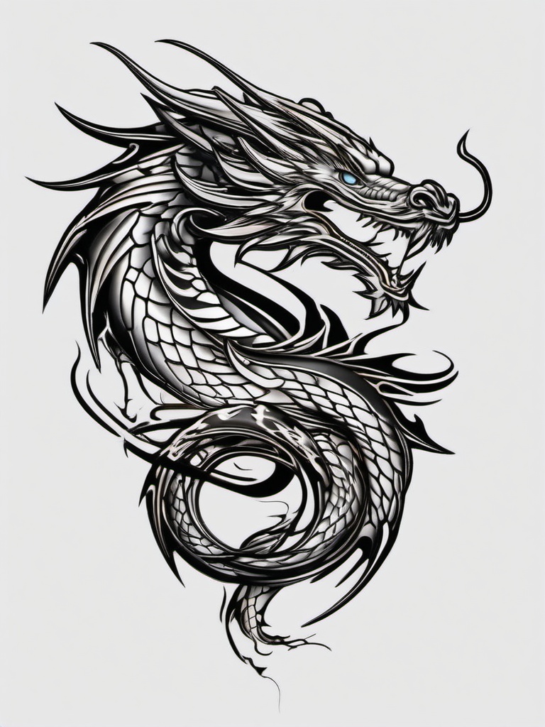 3D Dragon Tattoo Designs - Tattoo designs featuring three-dimensional representations of dragons.  simple color tattoo,minimalist,white background