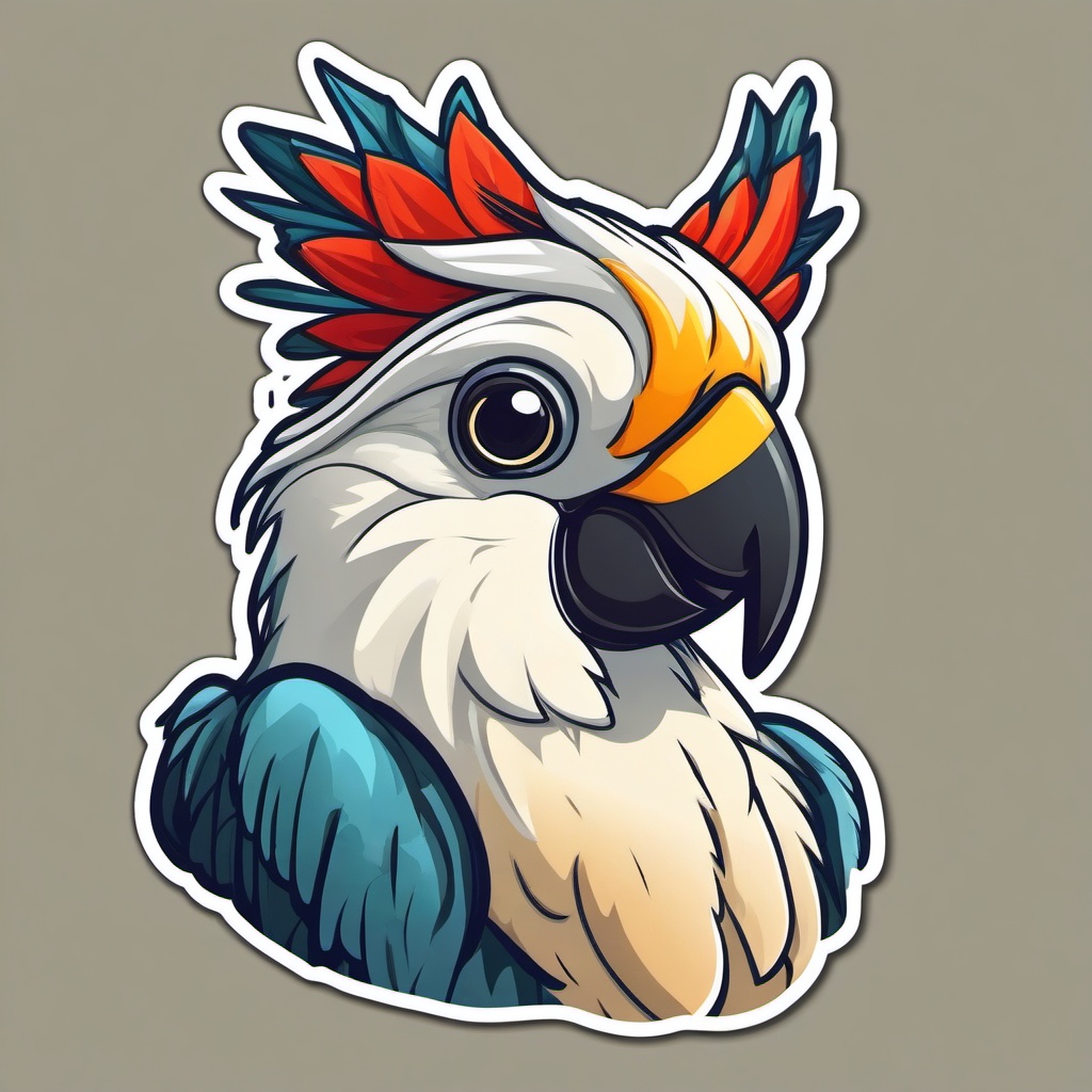 Cockatoo cartoon - lively bird with a head crest  cartoon sticker style