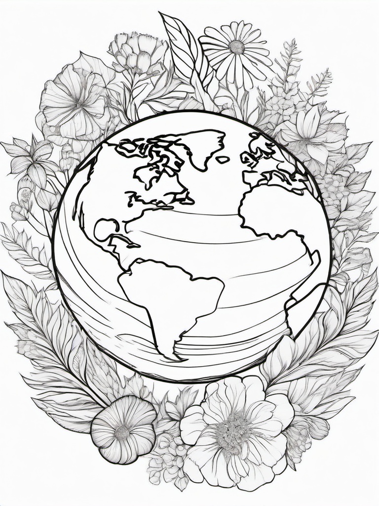 Earth Coloring Pages - Earth with a garden full of plants and flowers  simple coloring pages