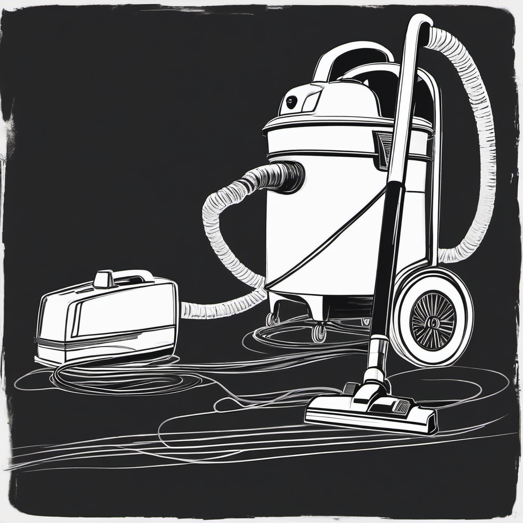 drawing of vacuum cleaner  minimal rough scribbles,doodles,black and white