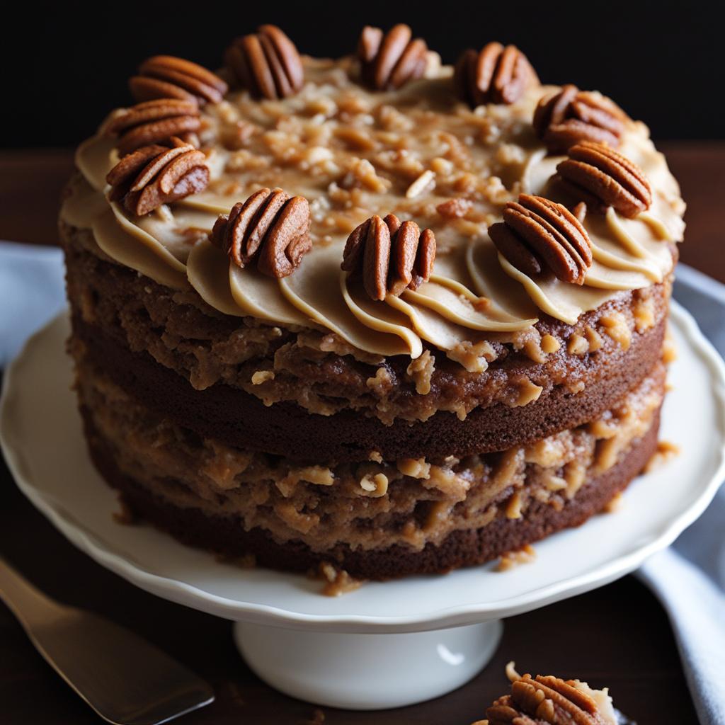 german chocolate cake with coconut-pecan frosting, savored at a family reunion. 