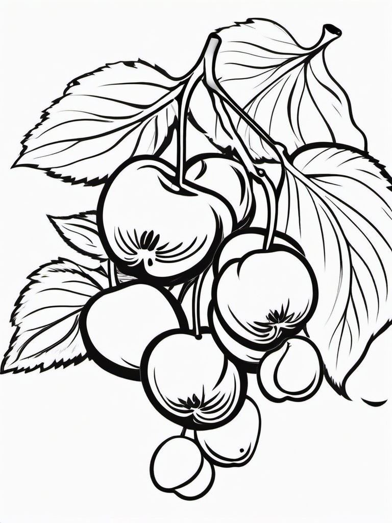 Fruit Coloring Pages - Bunch of cherries with stems and leaves  simple coloring pages