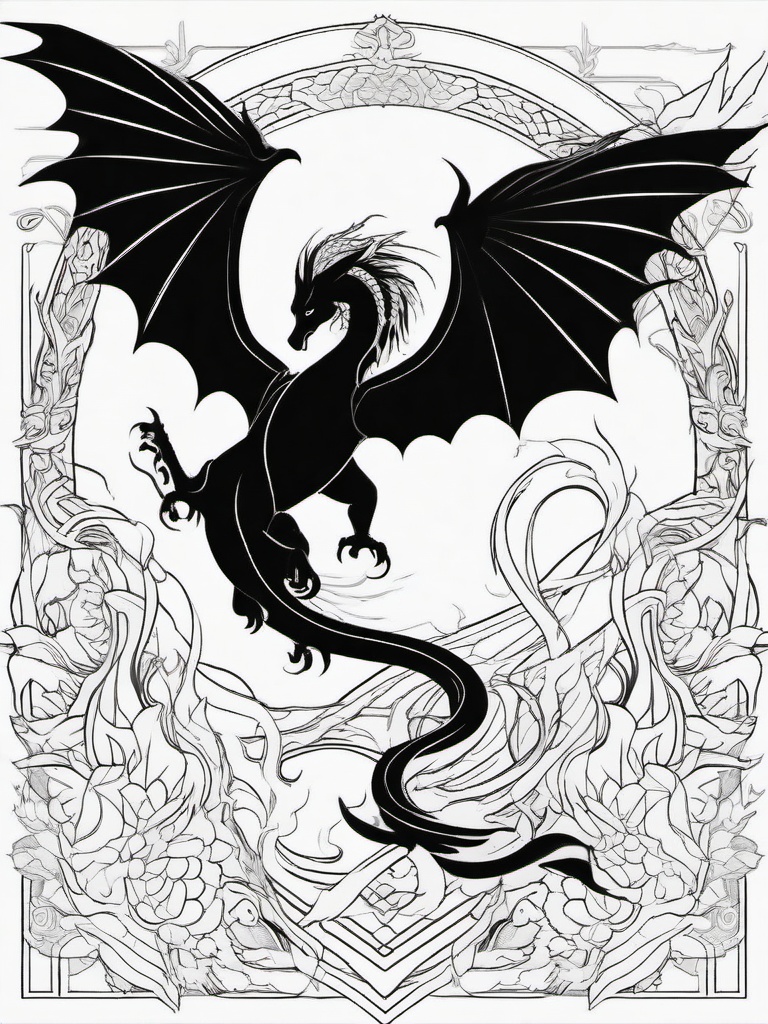 Dragon and Phoenix Coloring Pages - Legendary Creatures in a Fiery Dance  minimal black outline printable sheet, coloring page