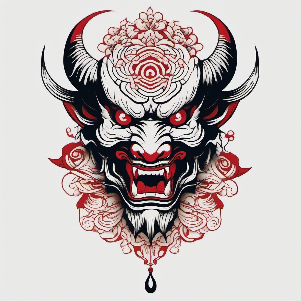 Traditional Japanese Demon Tattoo - Captures the essence of traditional Japanese demon motifs in tattoo art.  simple color tattoo,white background,minimal