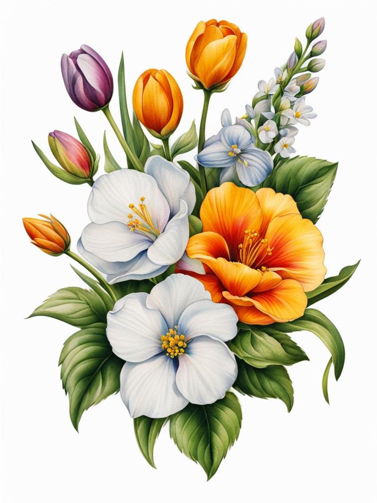 April birth flower tattoo, Tattoos representing the birth flower for the month of April.  vivid colors, white background, tattoo design