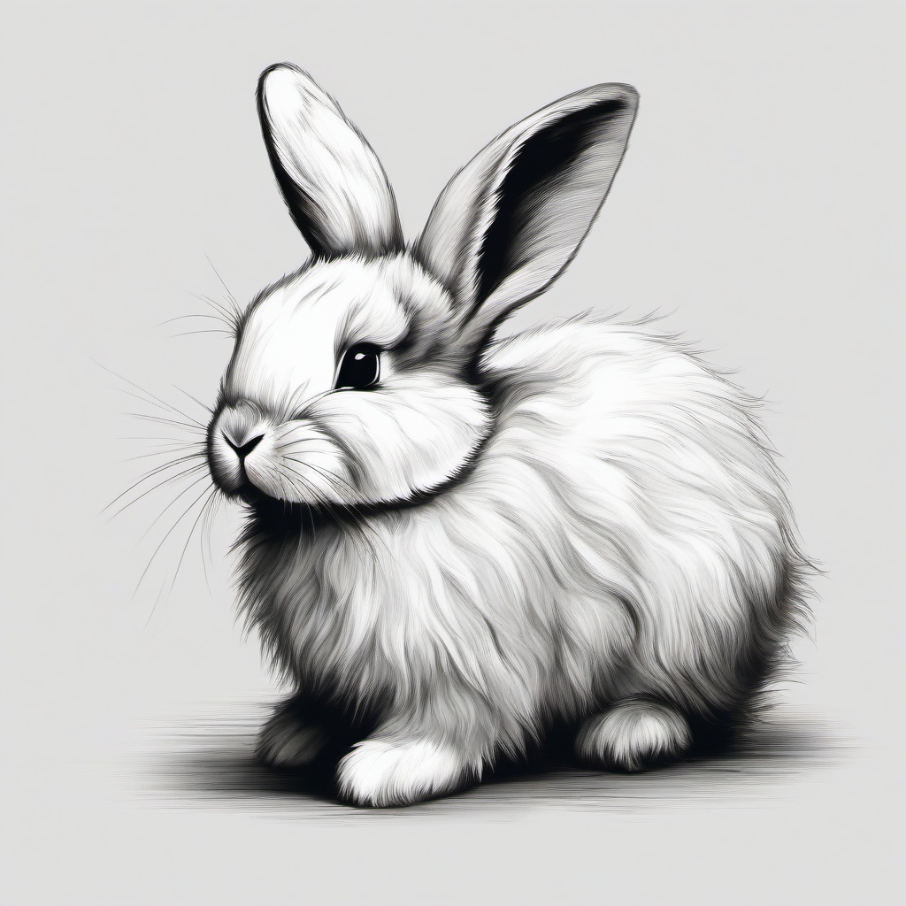 drawing of a fluffy bunny  minimal rough sketch scribbles,doodles,black and white