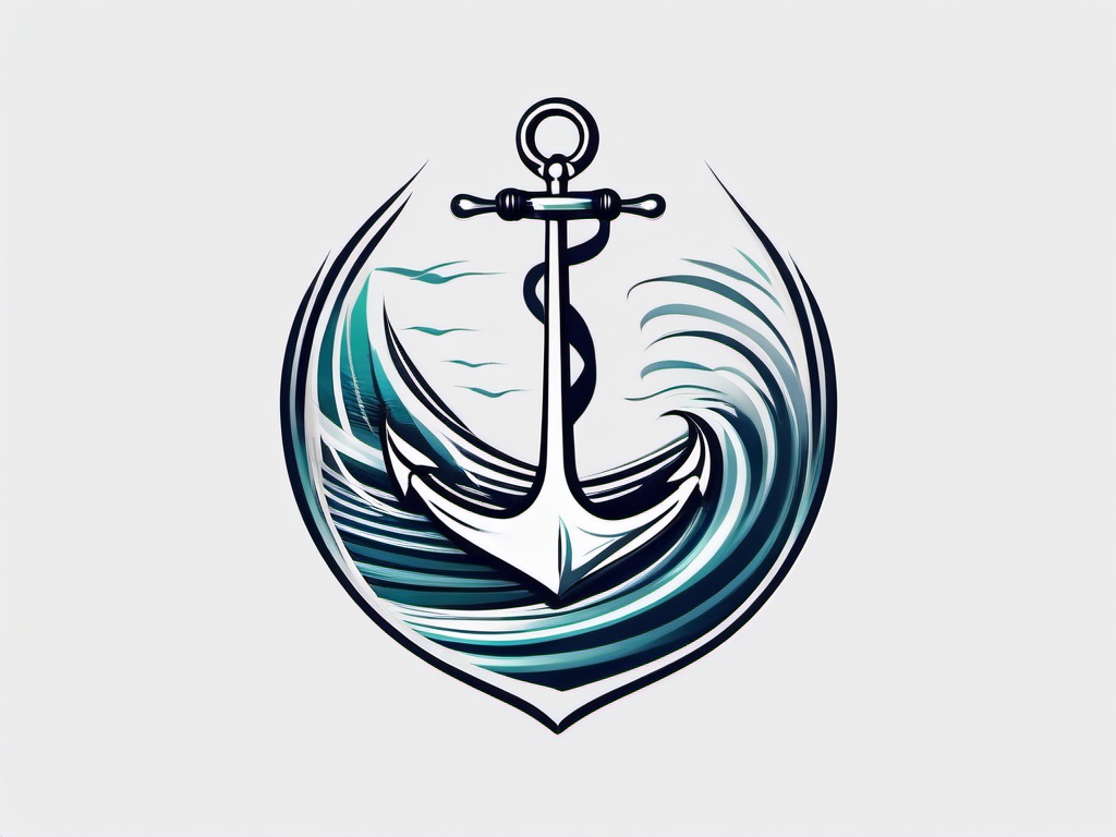 Anchor Wave Tattoo - Blend nautical aesthetics with the dynamic flow of waves in an anchor wave tattoo.  simple vector color tattoo,minimal,white background