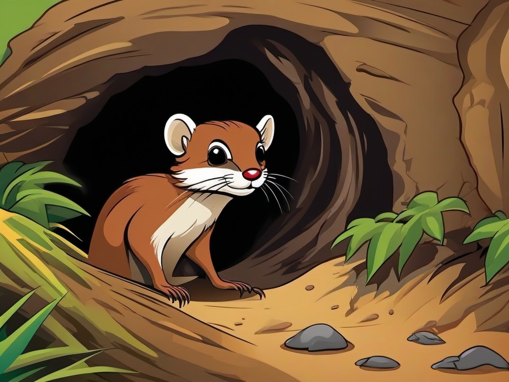 Weasel Cartoon - Cartoon of weasel peeking from burrow  