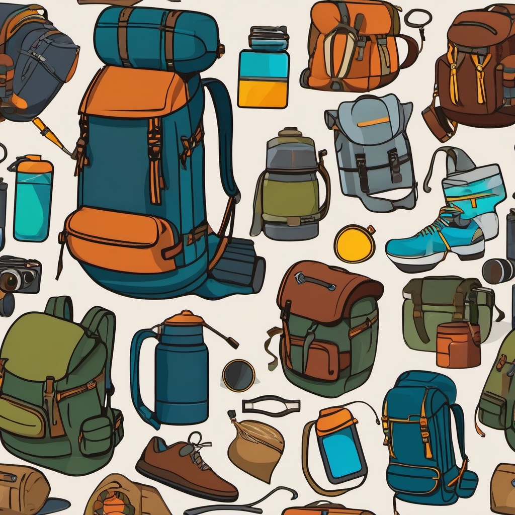 Backpack clipart - A backpack filled with hiking gear, ,vector color clipart,minimal