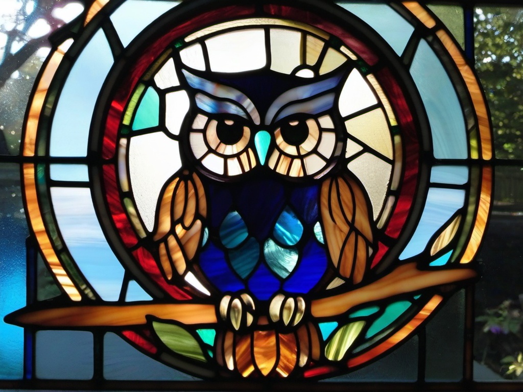 Stained Glass Owl - Mysterious owl with large eyes  