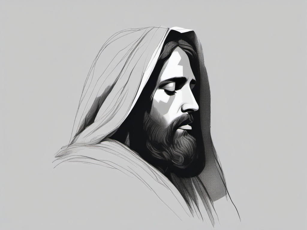 drawing of Jesus in prayer  minimal rough sketch scribbles,doodles,black and white