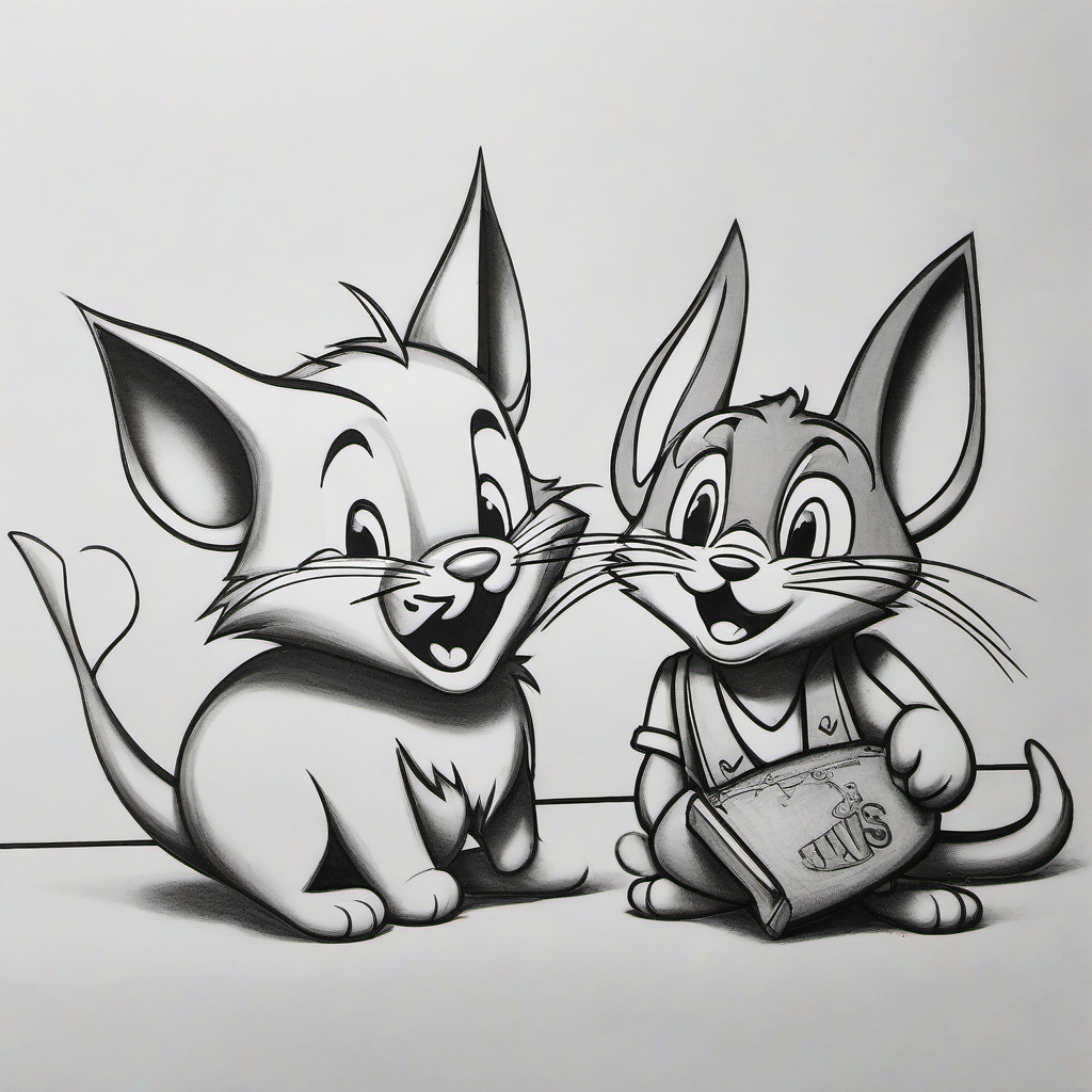 pencil drawing of tom and jerry  minimal rough sketch scribbles,doodles,black and white