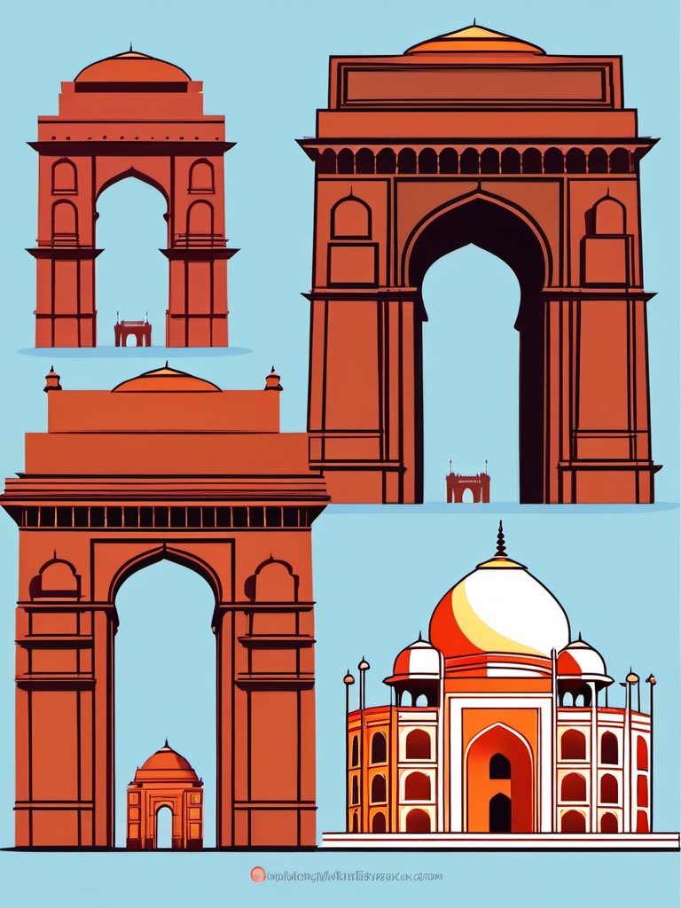 New Delhi clipart - India Gate and Jama Masjid in India, ,color clipart vector style