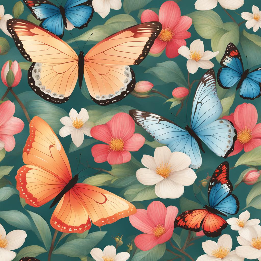 butterfly clipart,fluttering among enchanted garden blossoms 