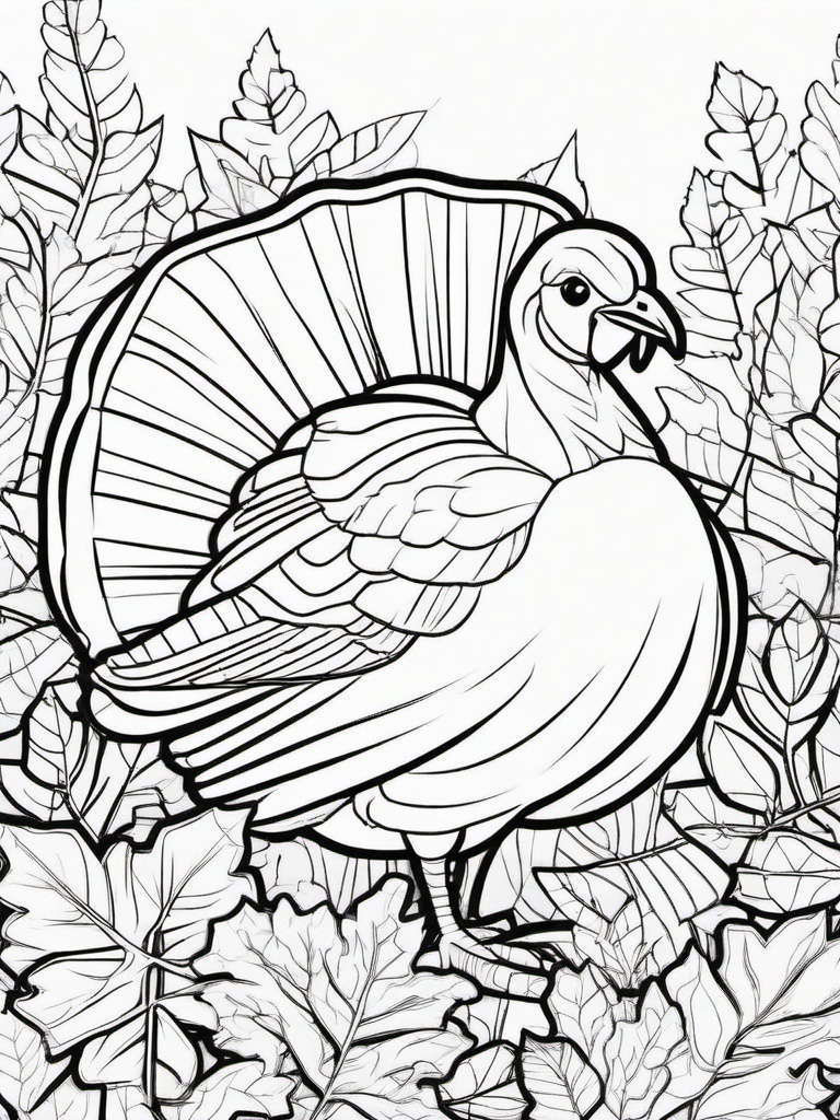 Turkey in a Leaf Pile Coloring Pages - Festive Fall Fun for a Happy Turkey  minimal black outline printable sheet, coloring page