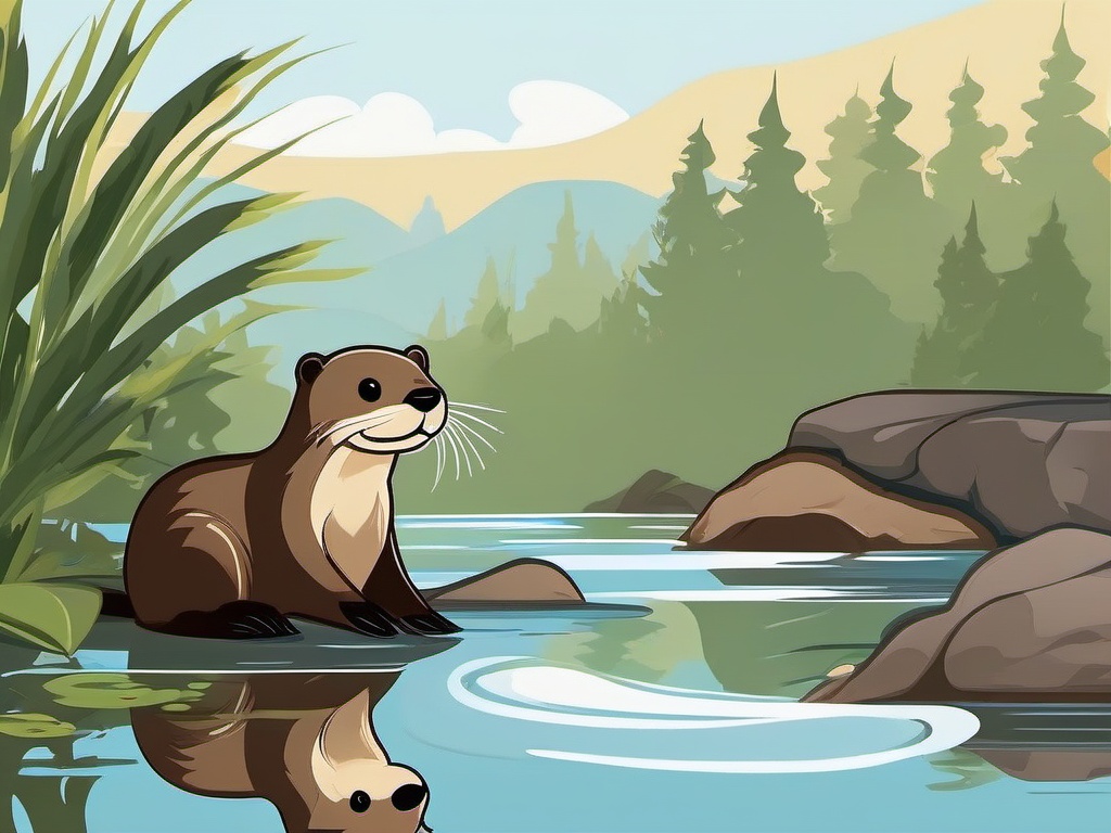 Cute Otter in a Peaceful Stream  clipart, simple