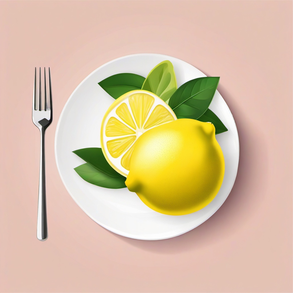 Lemon clipart - lemon garnish on a dessert plate  color,minimalist,vector clipart